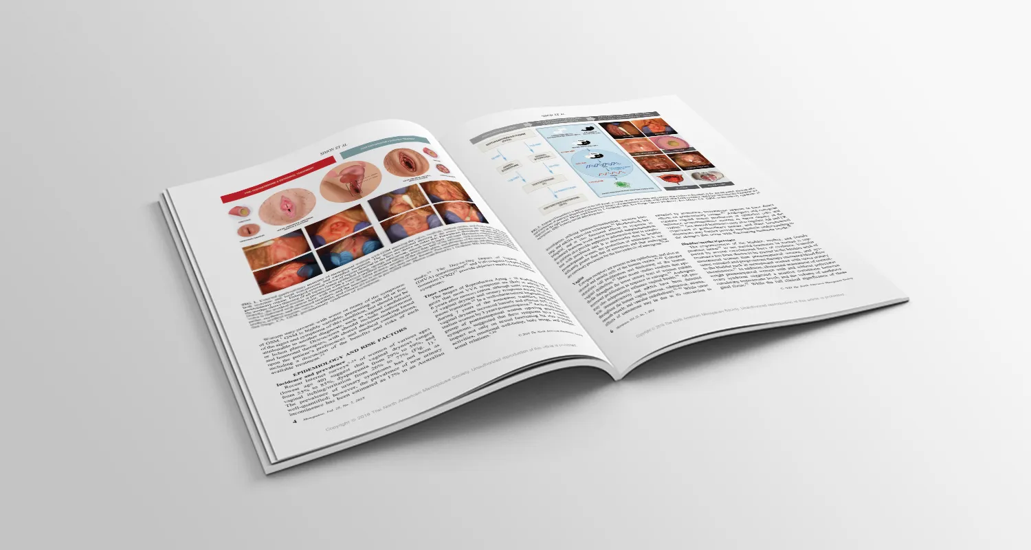 An open journal spread with published figures built from the medical illustrations, including the circular anatomical comparison views