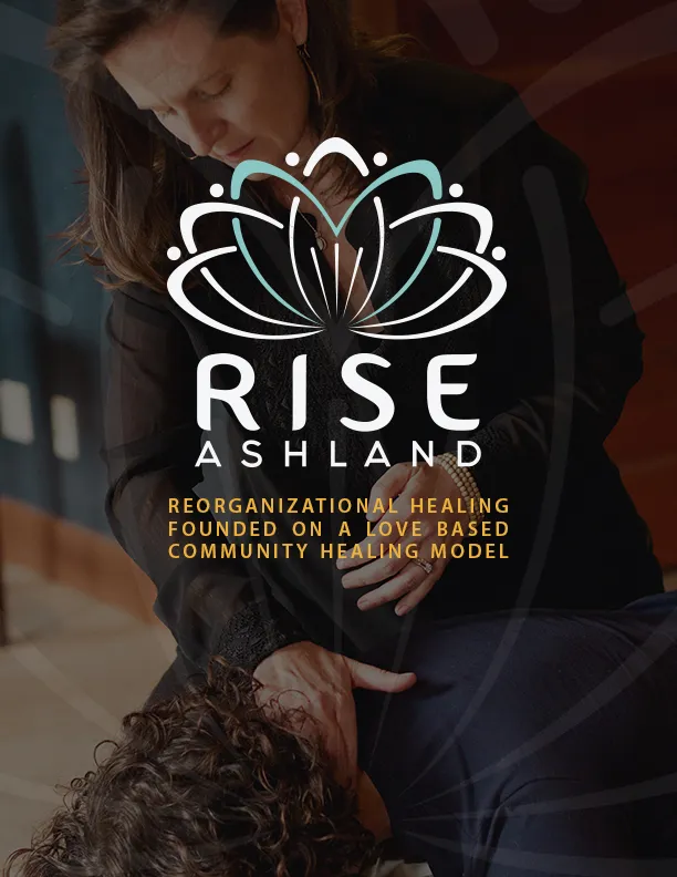 The donation brochure cover, the mark over a photograph of care in progress