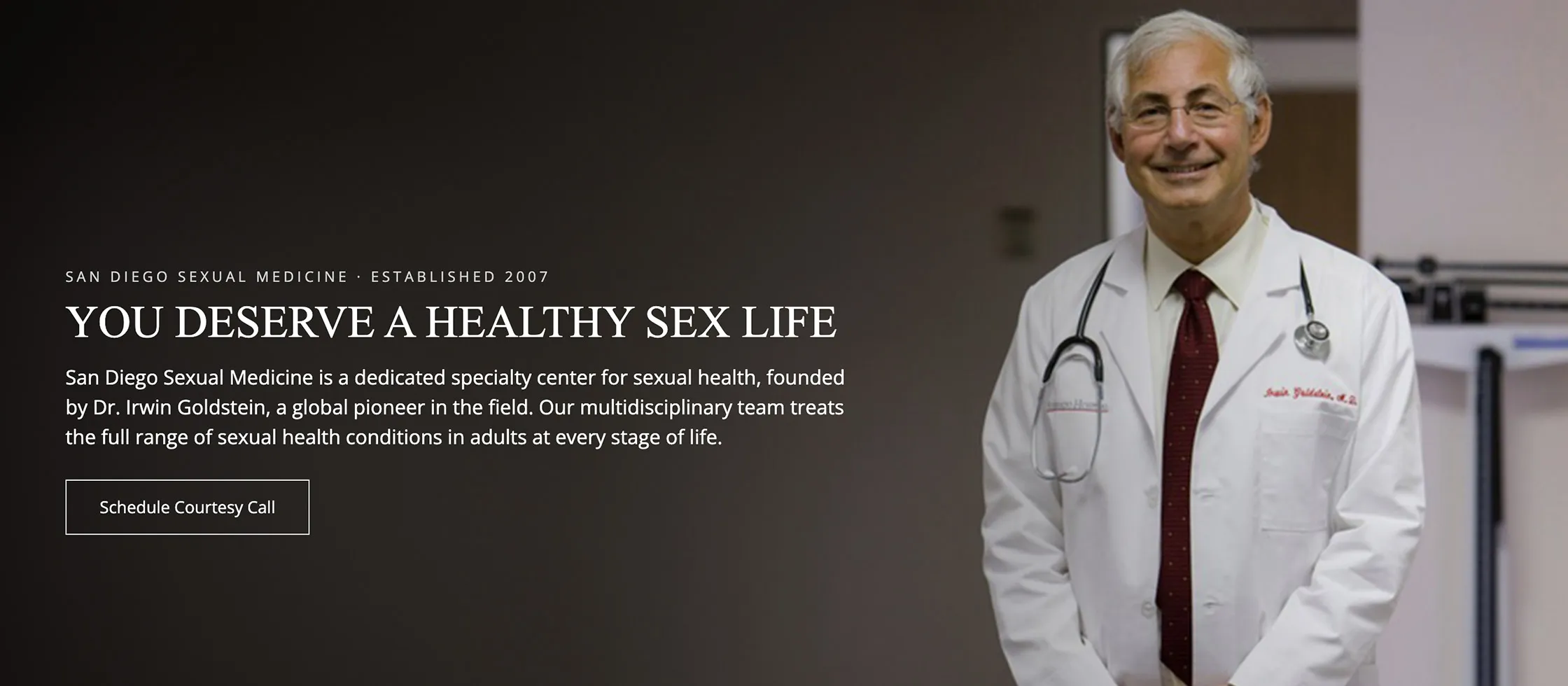 San Diego Sexual Medicine brand and website hero presenting the practice with calm, credible design and a clear path to care