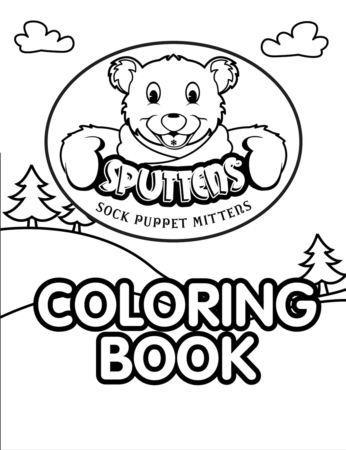 The Sputtens coloring book cover, the bear character drawn in outline