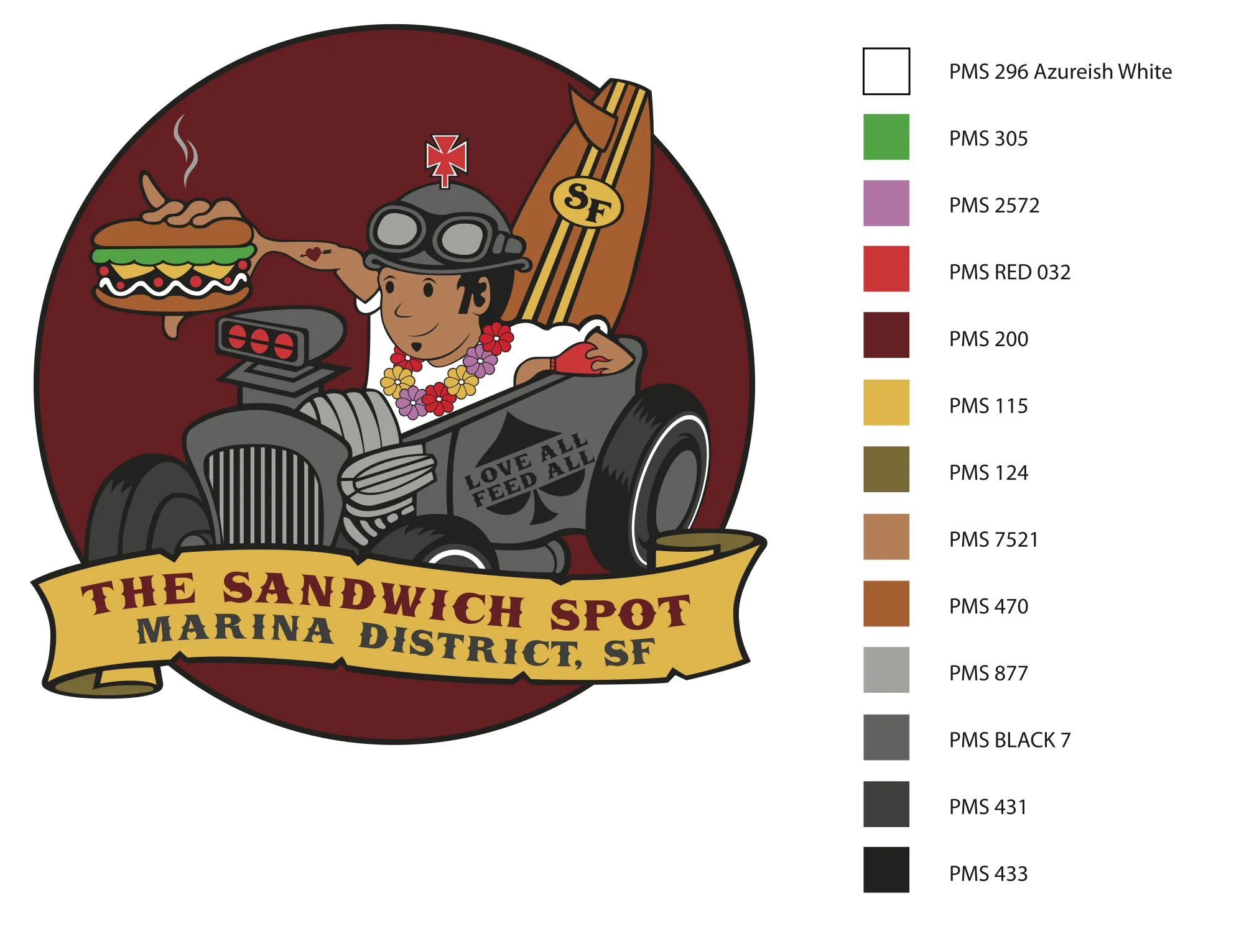 The mark set beside its specified colour palette, each swatch named