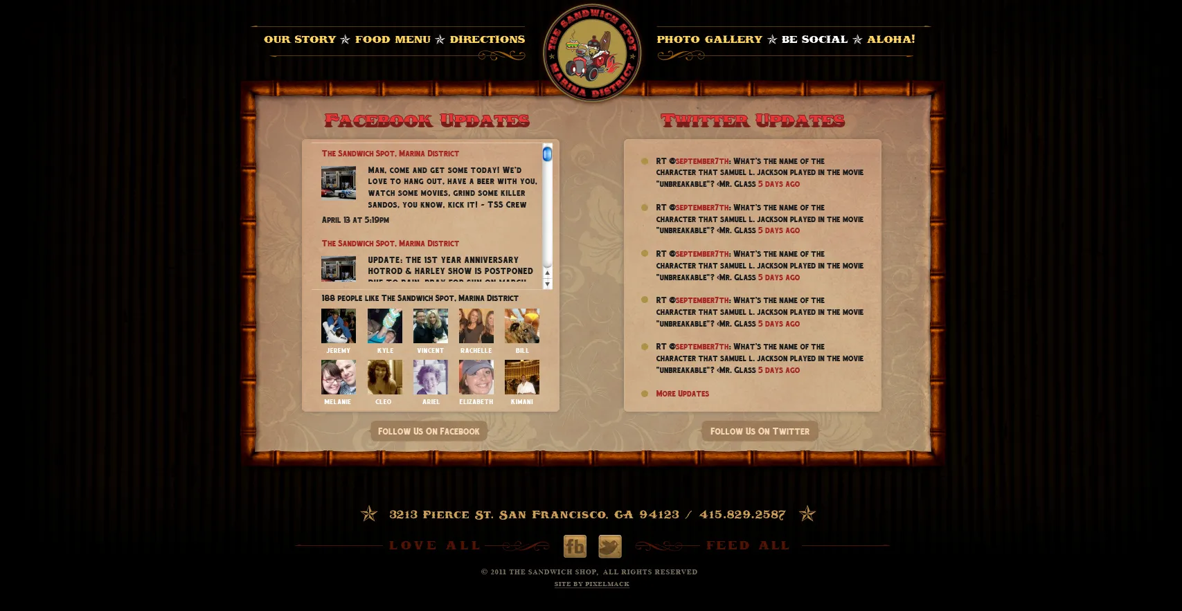 The website contact page, a tattoo-flash sailor illustration beside the form