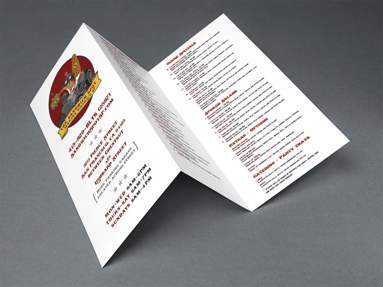 The printed menu, opened to show its panels